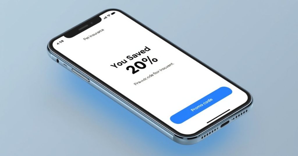 Figo Pet Insurance Promo Code 2025 – Save Big Today Smartphone screen showing 20% savings offer using Figo Pet Insurance Promo Code