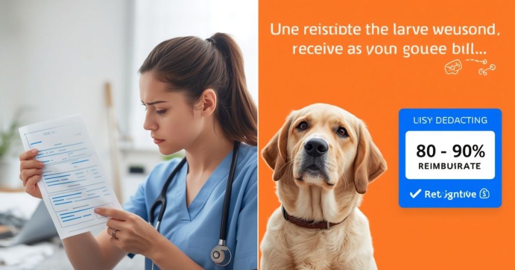 Best Pet Insurance DC: Protect Your Pets and Save on Veterinary Costs Today A veterinarian reviewing a bill while showing a pet insurance graphic with 80-90% reimbursement for veterinary costs, highlighting the value of Pet Insurance DC.