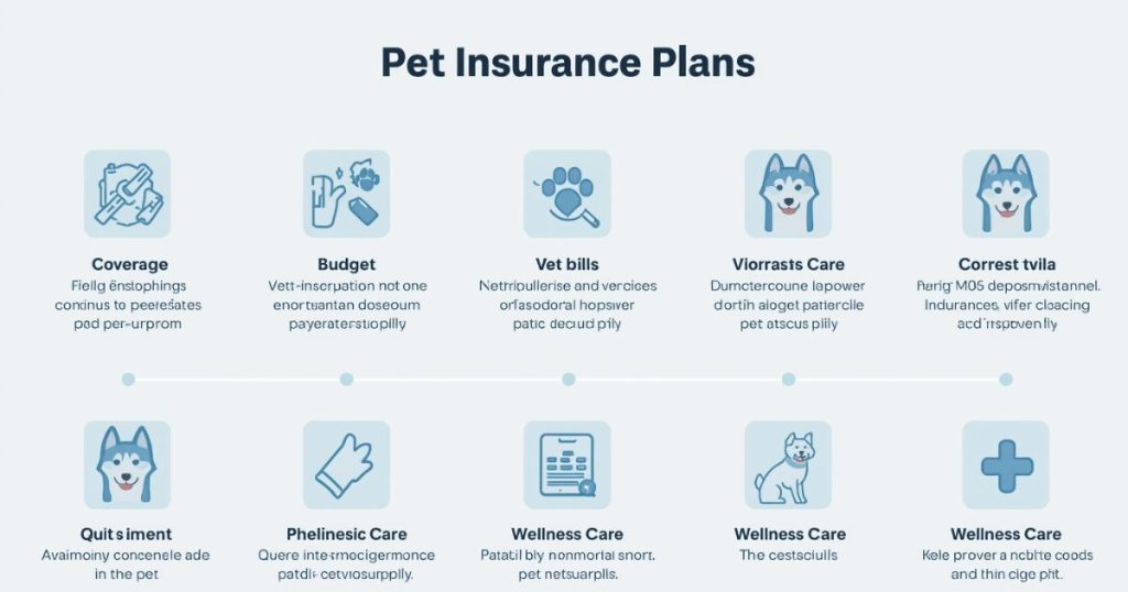 Pet Insurance for Husky: A Comprehensive Guide to Husky Health Coverage 2025 Pet insurance plans with icons for various services like coverage, budget, vet bills, wellness care, and Husky-specific care. Consider Pet Insurance for Husky to ensure the best health protection.